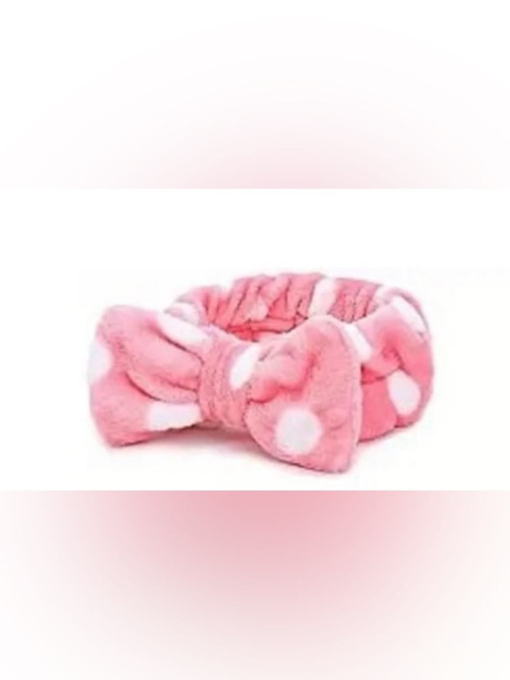 SOFT PINK POLKA DOT BOW SPA STRETCHY HEADBAND
